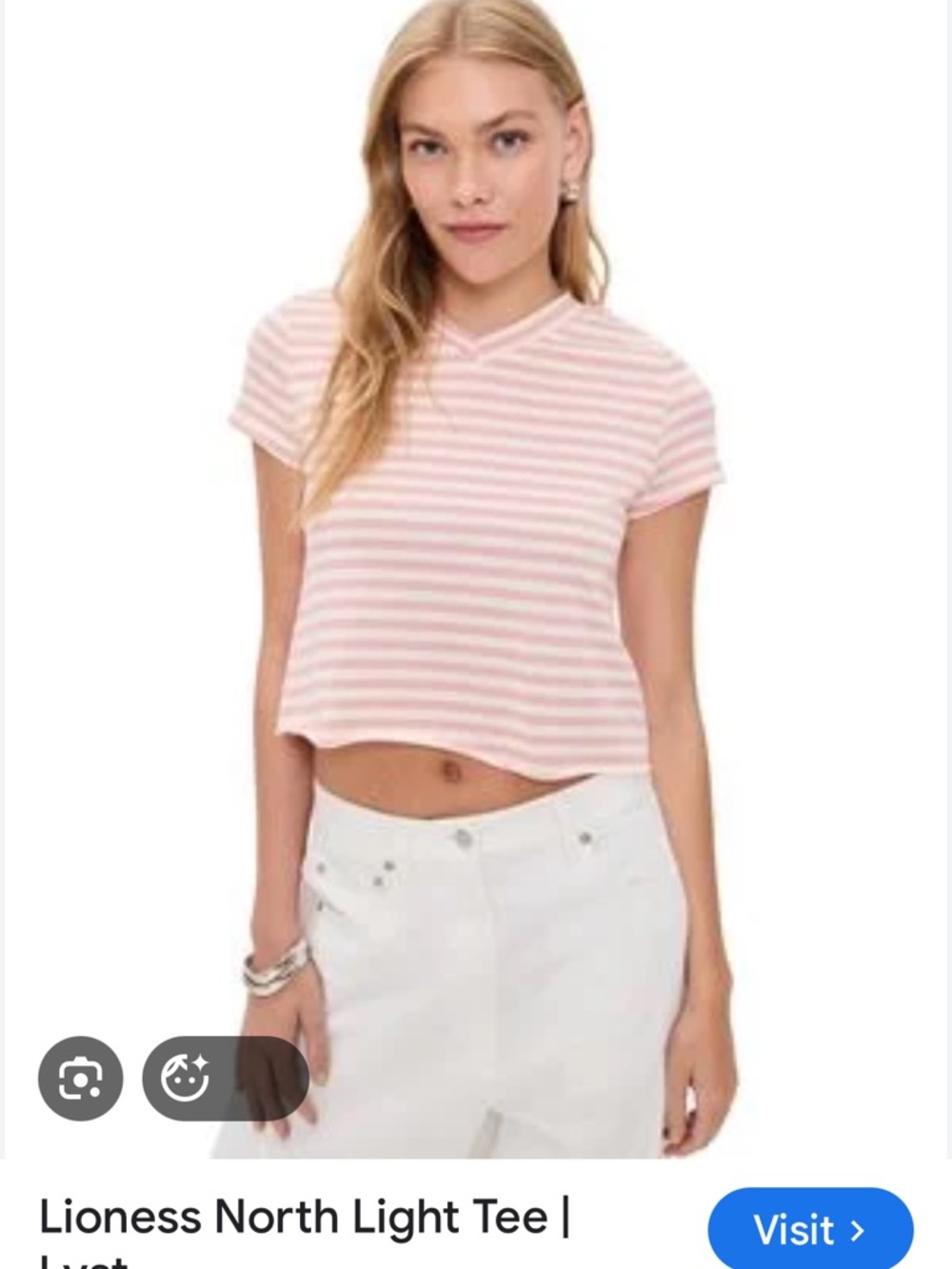 Lioness Light Pink and White Striped V-Neck Crop Top